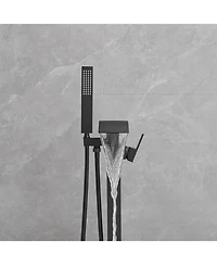 Single-Handle Freestanding Tub Faucet with Hand Shower Brass Waterfall Floor Mount Tub Filler in Matte Black