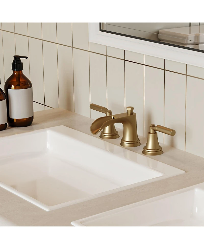 8 in. Widespread Double-Handle 3-Hole Waterfall Bathroom Faucet Water-Saving with Metal Drain Brushed Gold
