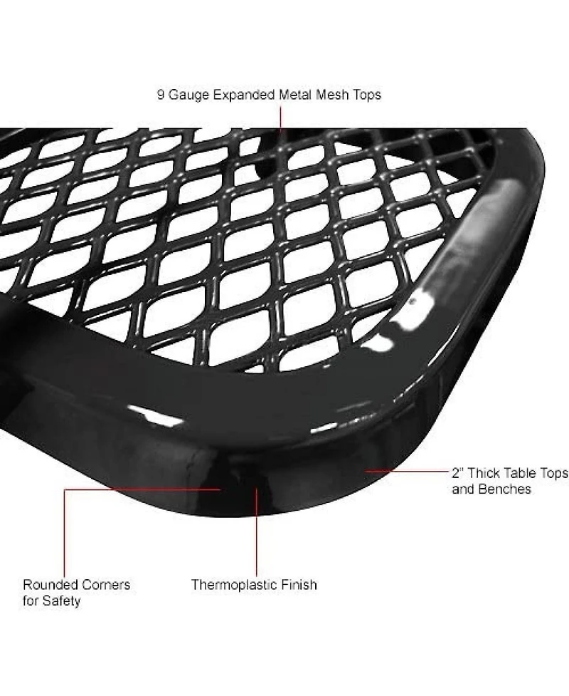 Streamdale 72" Expanded Metal Rectangular Picnic Table, Black With Umbrella Hole