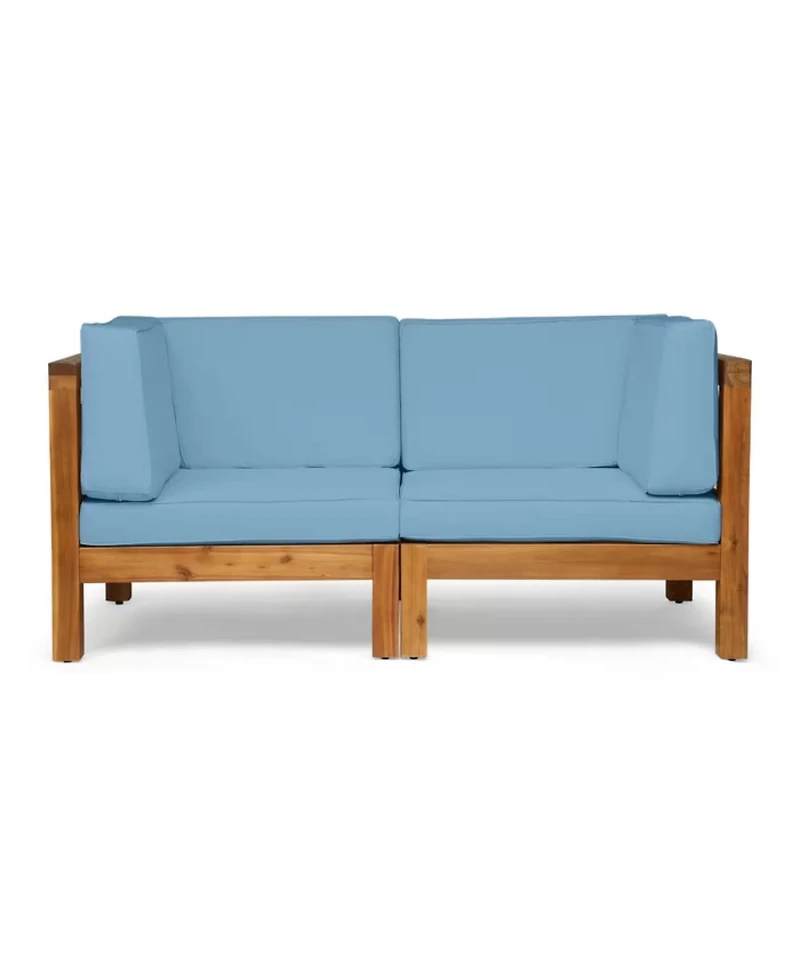 Streamdale Teak Finish Blue Outdoor Armchair Set