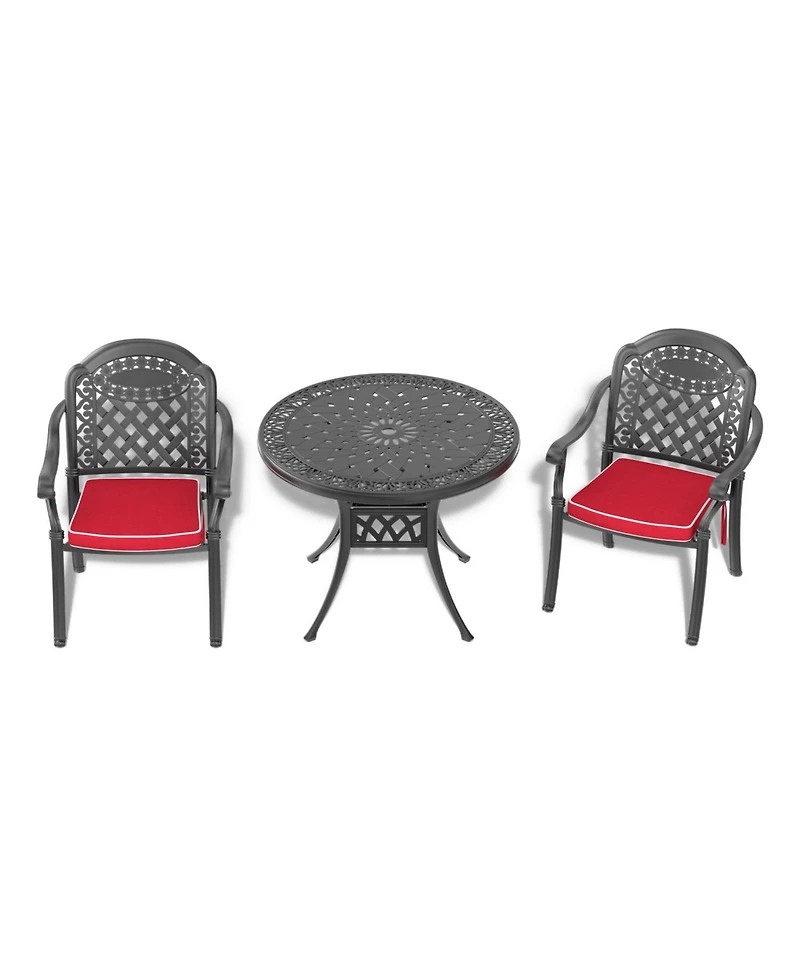 (Cushions In Random Colors) 3-Piece Set Of Cast Aluminum Patio Furniture