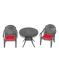 (Cushions In Random Colors) 3-Piece Set Of Cast Aluminum Patio Furniture