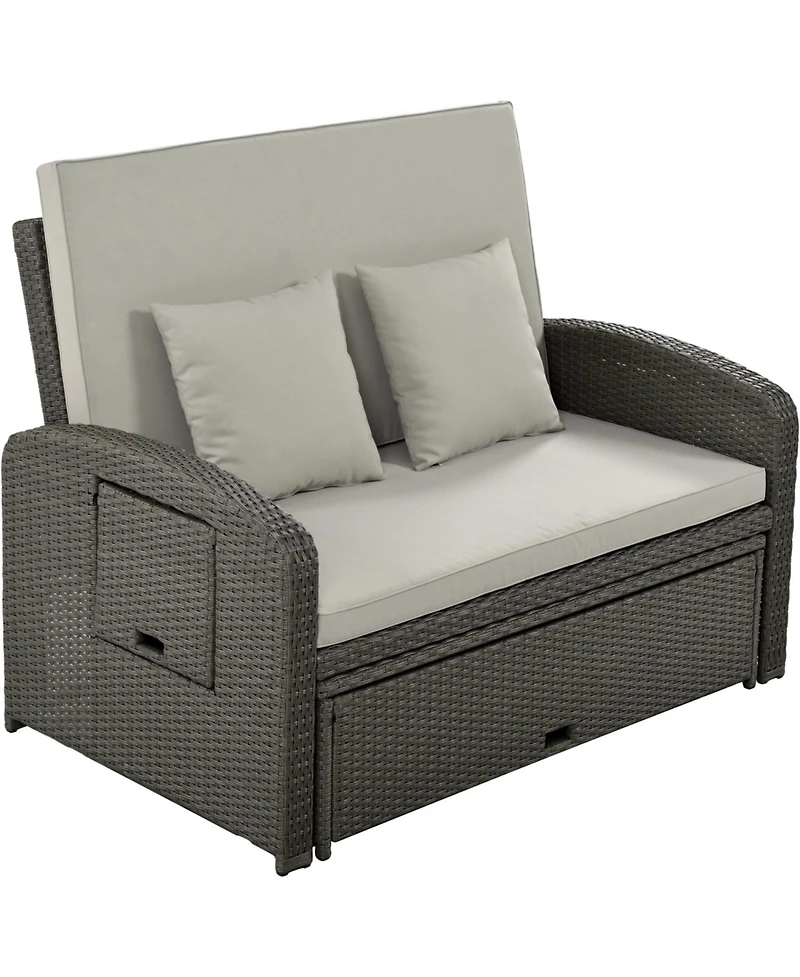 Streamdale Pe Wicker Double Chaise Lounge, Reclining, Cushions, Cover, Gray