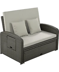 Streamdale Pe Wicker Double Chaise Lounge, Reclining, Cushions, Cover, Gray