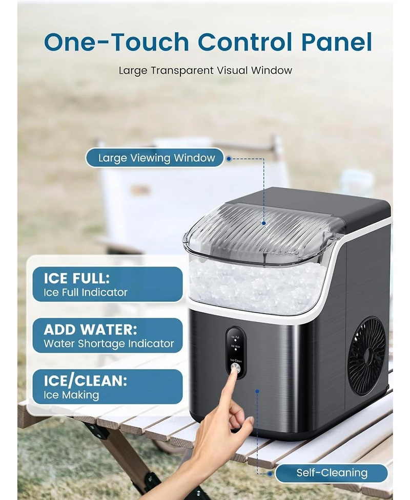Nugget Ice Makers Maker Machine,35lbs/Day,One-Click Operation,Self-Cleaning Countertop Machine,Stainless Steels Upgrade