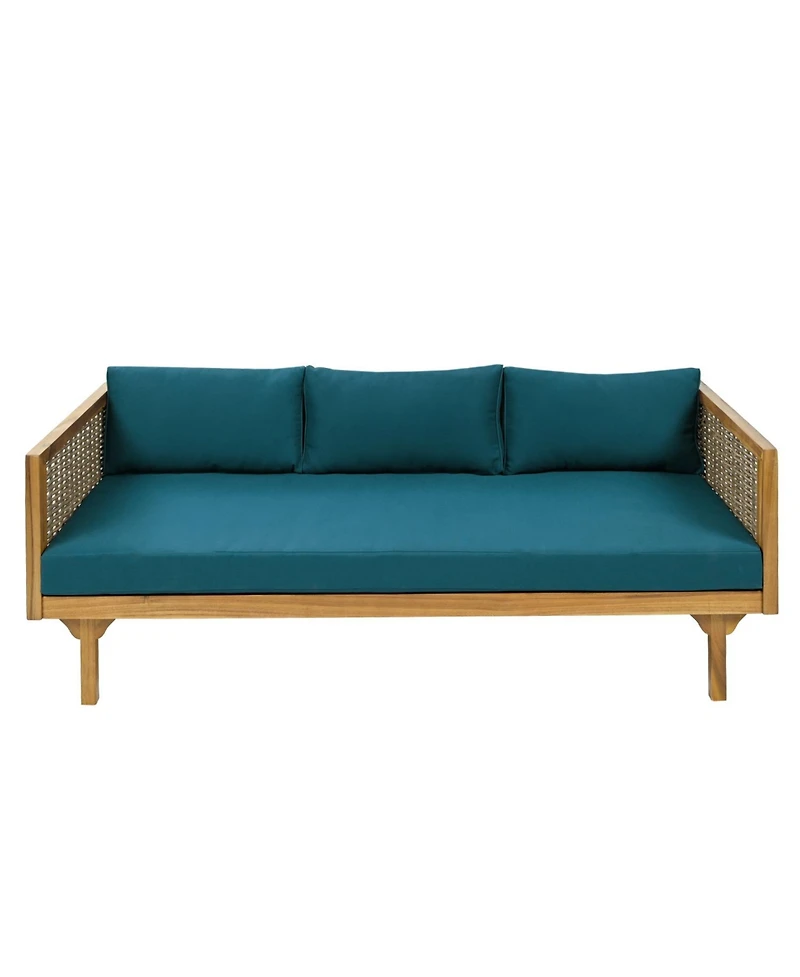 Streamdale Acacia Wood Outdoor Daybed with Rattan Armrests