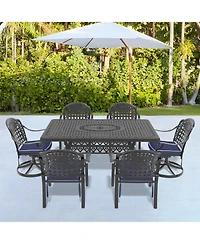 Streamdale 7-Piece Cast Aluminum Dining Set, 2 Swivel, 4 Chairs, Rectangular Table, Black Frame