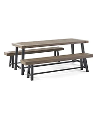 Streamdale Outdoor Acacia Wood 3 Piece Picnic Dining Set, Gray and Rustic Metal