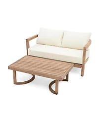 Streamdale Acacia Patio Set, 4-piece, cushions, coffee table, Brown wash/beige