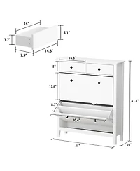 White 4-door shoe cabinet with two adjustable drawers,wooden shoe rack with leg