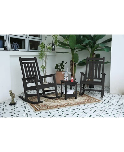 Streamdale 3-Piece Grey Rocking Chair Set, 2 Rockers, 1 Table, Wood-Texture