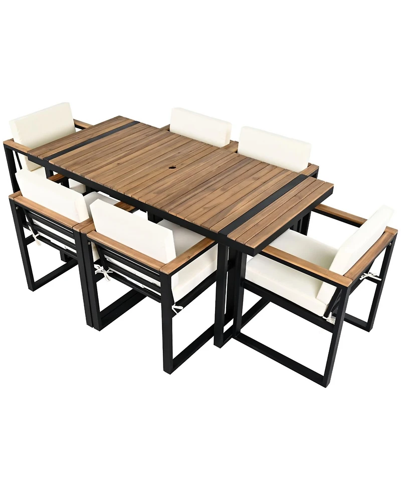 Streamdale 7-Piece Outdoor Dining Set, Table, Chairs, Cushions - Beige