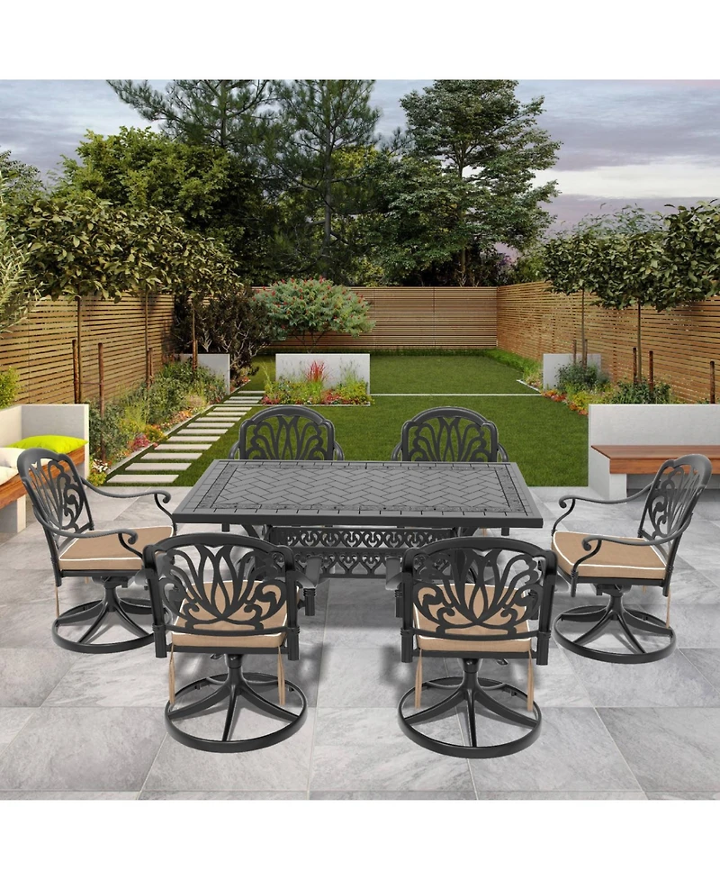 Streamdale 7-pc Cast Aluminum Dining Set, 6 Swivel Chairs, Rectangular Table