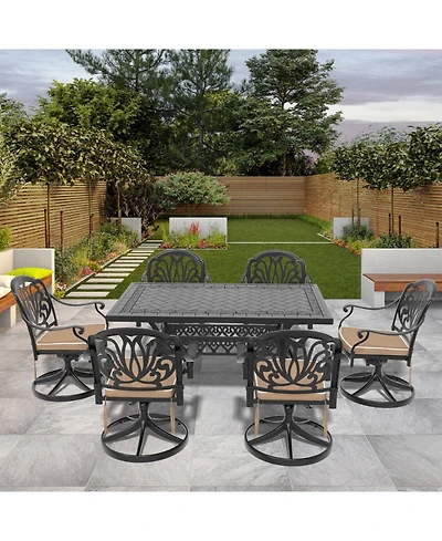 Streamdale 7-pc Cast Aluminum Dining Set, 6 Swivel Chairs, Rectangular Table