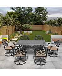 Streamdale 7-pc Cast Aluminum Dining Set, 6 Swivel Chairs, Rectangular Table