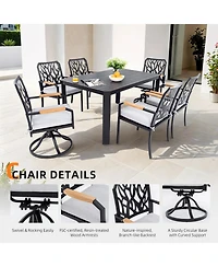 Streamdale 7-pc Aluminum Patio Set, 4 Chairs, 2 Rockers, Table (Umbrella Hole), Burbon