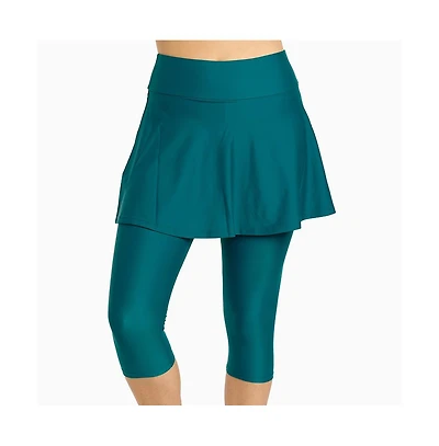 Calypsa Plus Flared Swim Skort With Capri Leggings