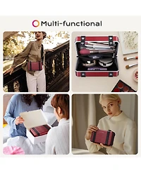 Byootique Mini Suitcase Crossbody Bag Portable Hard Shell Aluminum Cosmetic Makeup Case with Adjustable Strap Travel Handbag for Artist,Red
