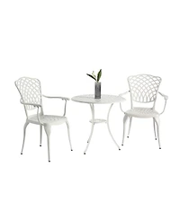 Streamdale 3-Piece White Patio Bistro Set, Cast Aluminum Table & 2 Chairs, Umbrella Hole