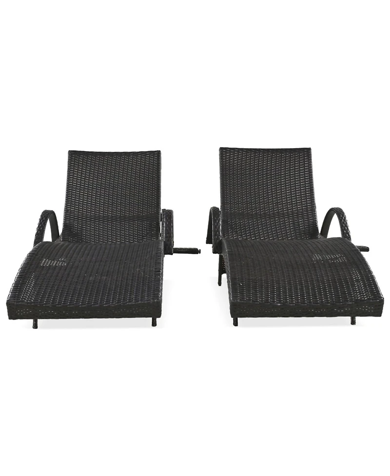 Streamdale 80" Wicker Chaise Lounge Set (2), Patio Rattan, Adjustable, Pull-out Table, Dark Brown