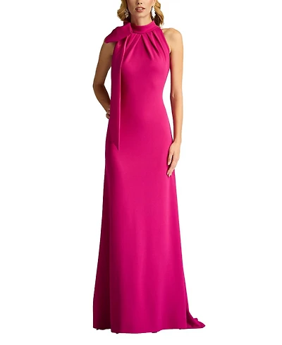 Tadashi Shoji Women's Sims Taffeta Shoulder Bow Halter Gown Hibiscus