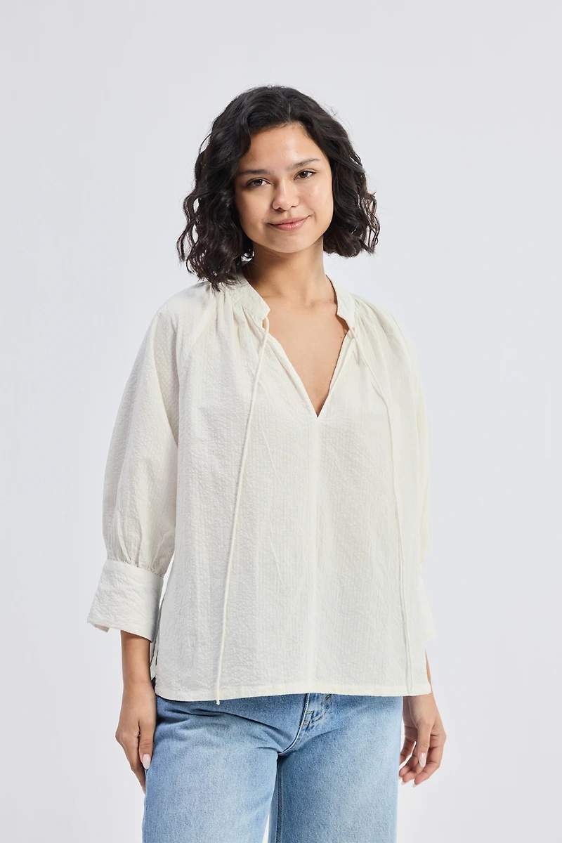 Reistor Women's Relaxed Fit Top with Front-tie Cream