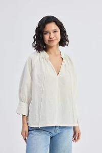 Reistor Women's Relaxed Fit Top with Front-tie Cream
