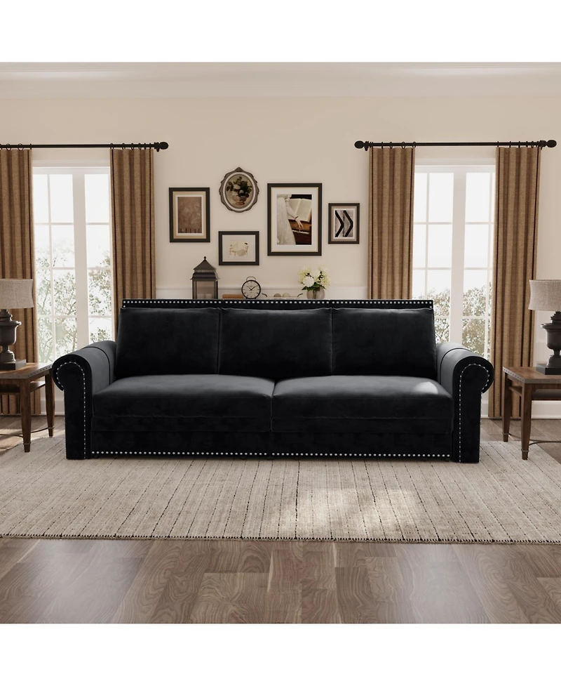 Streamdale Chesterfield Convertible Sleeper, 3-in-1 Velvet Multi-Functional Sofa Bed - King Size