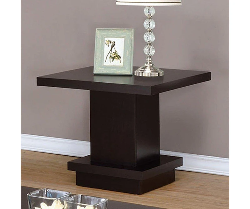 Contemporary Pedestal End Table – Sleek Design in Cappuccino