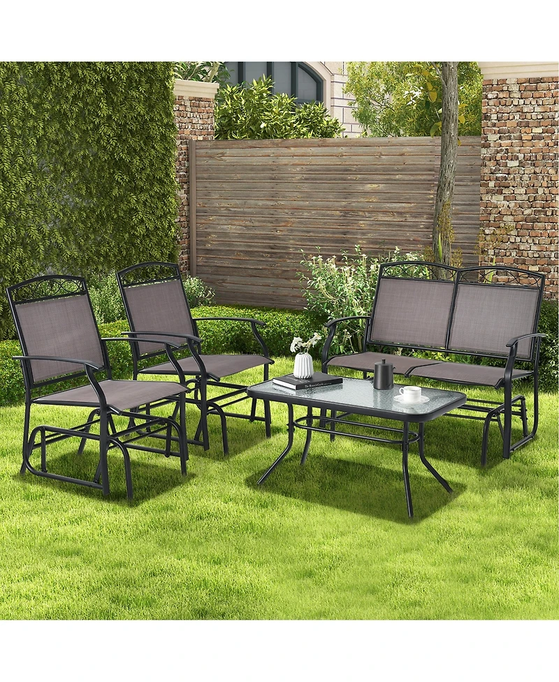 Gymax 4PCS Outdoor Glider Chair & Table Set Patio Conversation Furniture Set