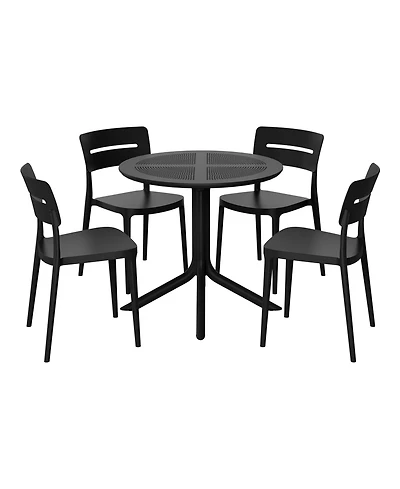 Modern 5-Piece Resin Round Patio Dining Table Set with Stackable Chairs