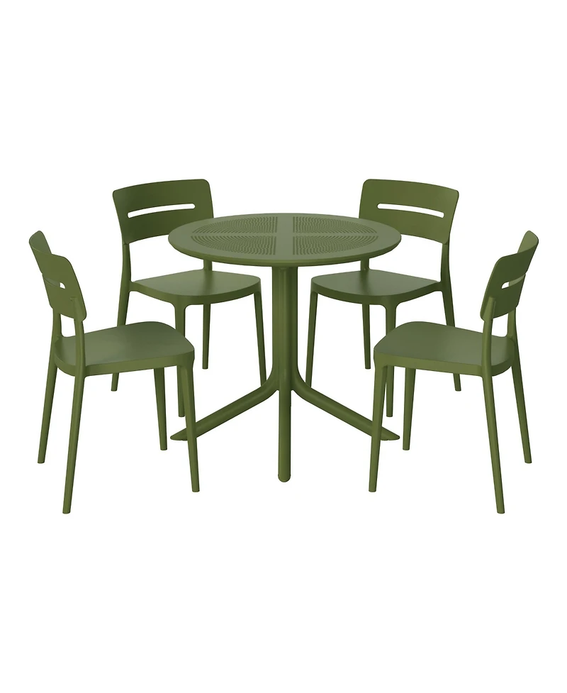 Modern 5-Piece Resin Round Patio Dining Table Set with Stackable Chairs