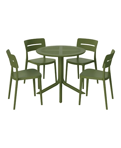 Modern 5-Piece Resin Round Patio Dining Table Set with Stackable Chairs