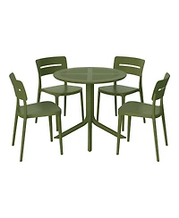 Modern 5-Piece Resin Round Patio Dining Table Set with Stackable Chairs