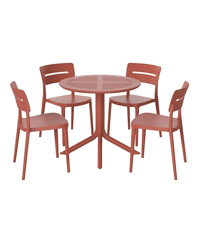 Modern 5-Piece Resin Round Patio Dining Table Set with Stackable Chairs