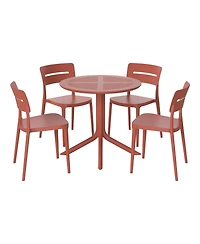 Modern 5-Piece Resin Round Patio Dining Table Set with Stackable Chairs