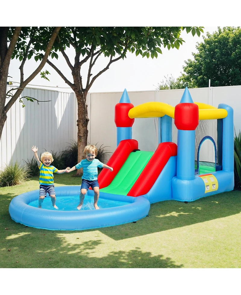 Qaba Inflatable Bounce House, 4 in 1 Bouncy Castle with Blower, Multicolor