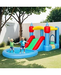 Qaba Inflatable Bounce House, 4 in 1 Bouncy Castle with Blower, Multicolor