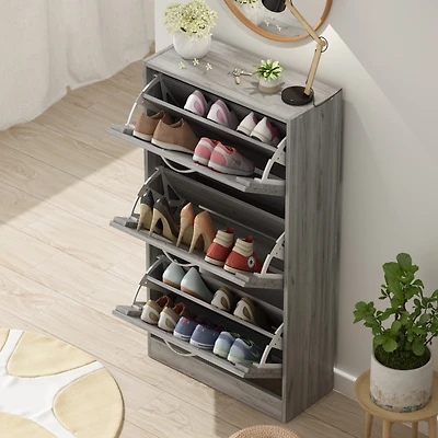 Wooden 3-door shoe cabinet, shutter door drawers