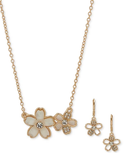 Anne Klein Gold-Tone 2-Pc. Set Stone & Crystal Pendant Necklace Matching Drop Earrings