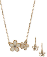 Anne Klein Gold-Tone 2-Pc. Set Stone & Crystal Pendant Necklace Matching Drop Earrings