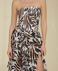 Avec Les Filles Women's Printed Smocked-Bodice Ruffle-Tiered Maxi Dress