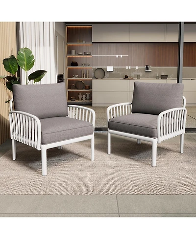Streamdale (Set Of 2) Outdoor Club Chairs, Modern, Waterproof, Cushioned, White & Gray