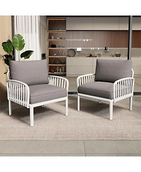 Streamdale (Set Of 2) Outdoor Club Chairs, Modern, Waterproof, Cushioned, White & Gray