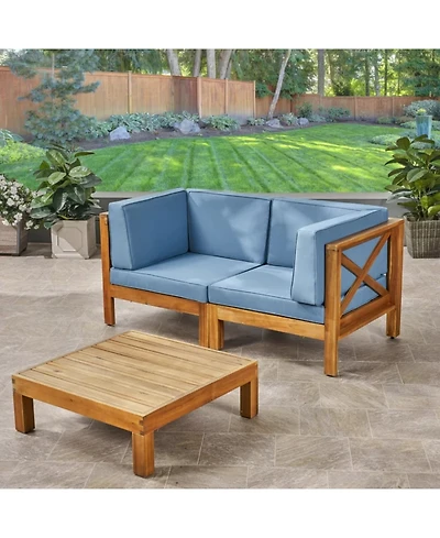 Streamdale Teak Acacia Wood Outdoor Set, 2 Armchairs & Coffee Table - Blue