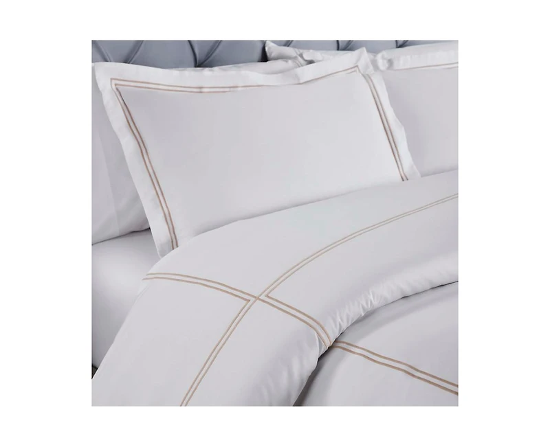 Superior Spring Blooms Cotton Two-Line Embroidered 3-Piece Duvet Cover Set, King/California King