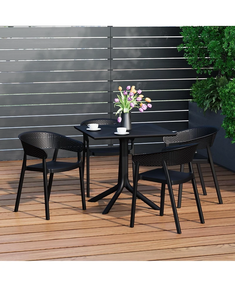 5-Piece Modern Patio Square Dining Table Set with Stackable Chairs