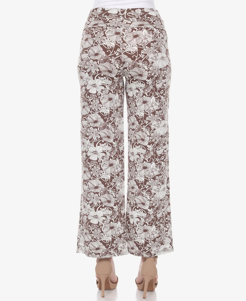 White Mark Women's Floral Print Wide Leg Palazzo Pants