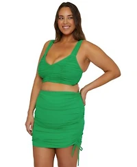 Becca Etc Plus Size Color Code Shirred Halter Bikini Top Skirted Bikini Bottoms