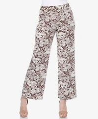 White Mark Women's Floral Print Wide Leg Palazzo Pants